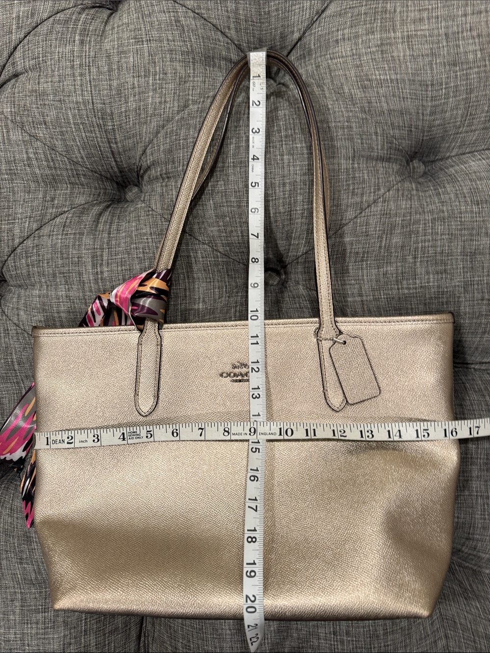 Coach Bag Metallic Champagne Gold Zip Top Tote - Picture 17 of 17